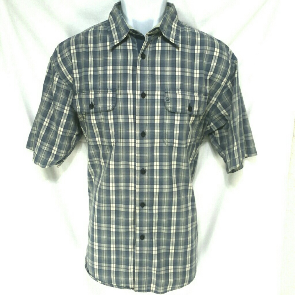 Wrangler Outdoor Mens SS Medium Blue Plaid Shirt